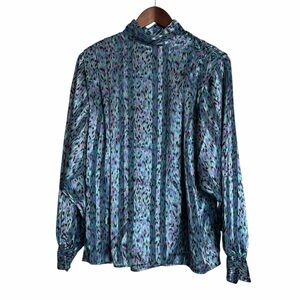 Tess vintage long sleeve blouse size 12 green purple work office casual colorful